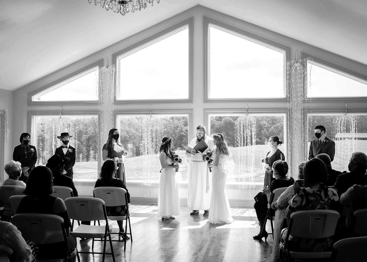 With the guests at their seats, wedding party in position, and both marriers joined at the front of the venue with their officiant, the wedding ceremony at Davidson Farm begins.