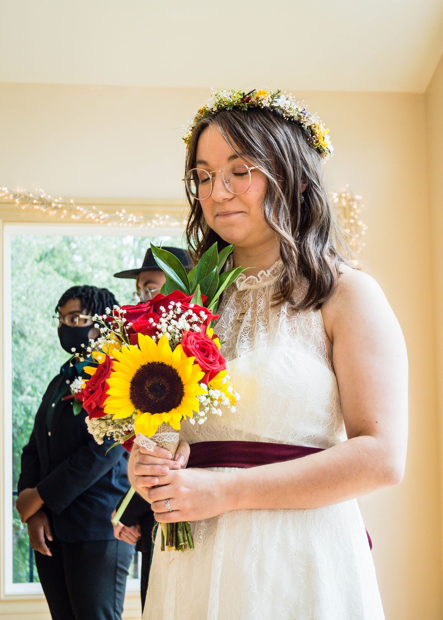 An LGBTQ+ marrier gets emotional as they see their partner walk down the aisle for the first time.