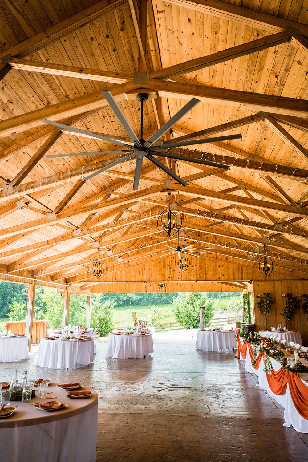 A wide shot of the Pavilion at Black Water Junction wedding venue photographed under the pavilion.