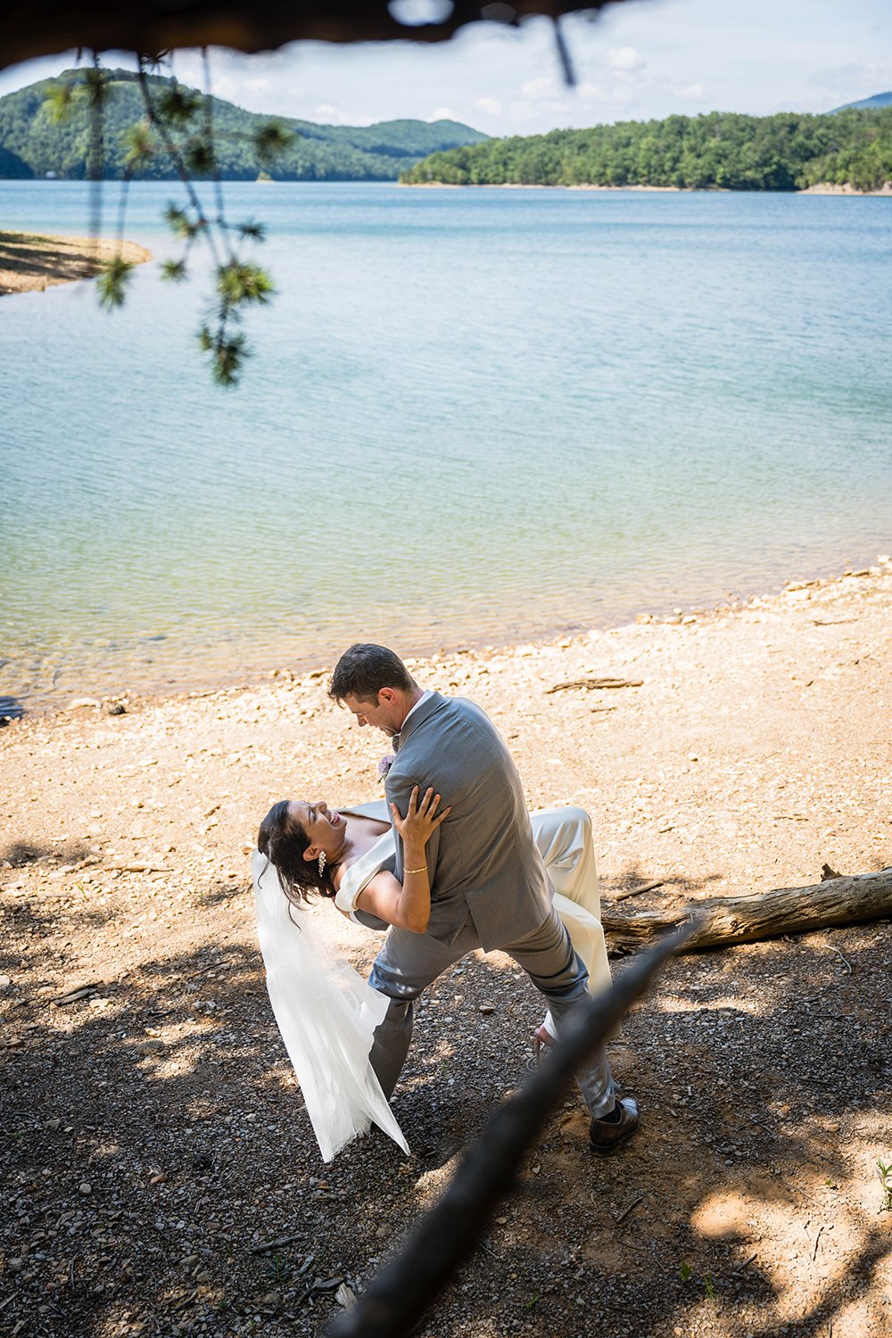 A marrier dips their partner during their first dance for their elopement in Roanoke, Virginia.