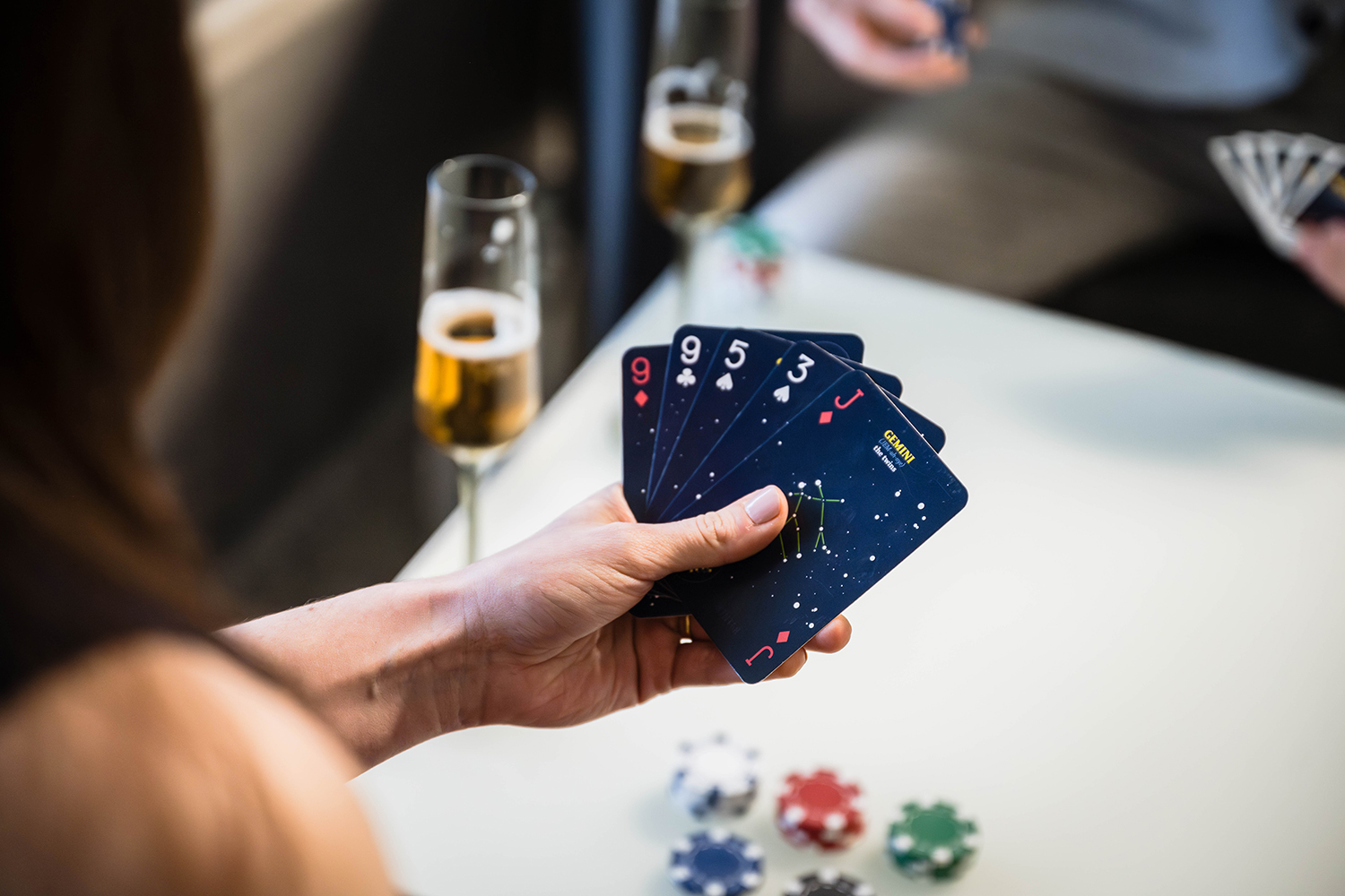 A marrier holds five cards during a game of five card stud.