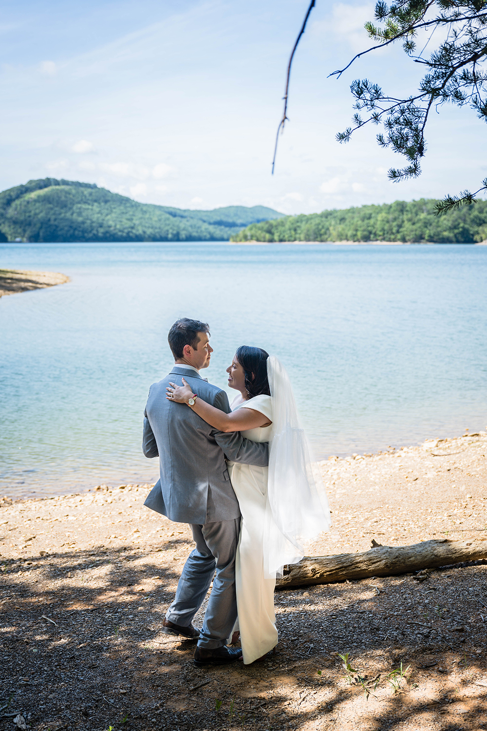 A couple on their elopement day take their first dance at Carvin's Cove in Roanoke, Virginia.