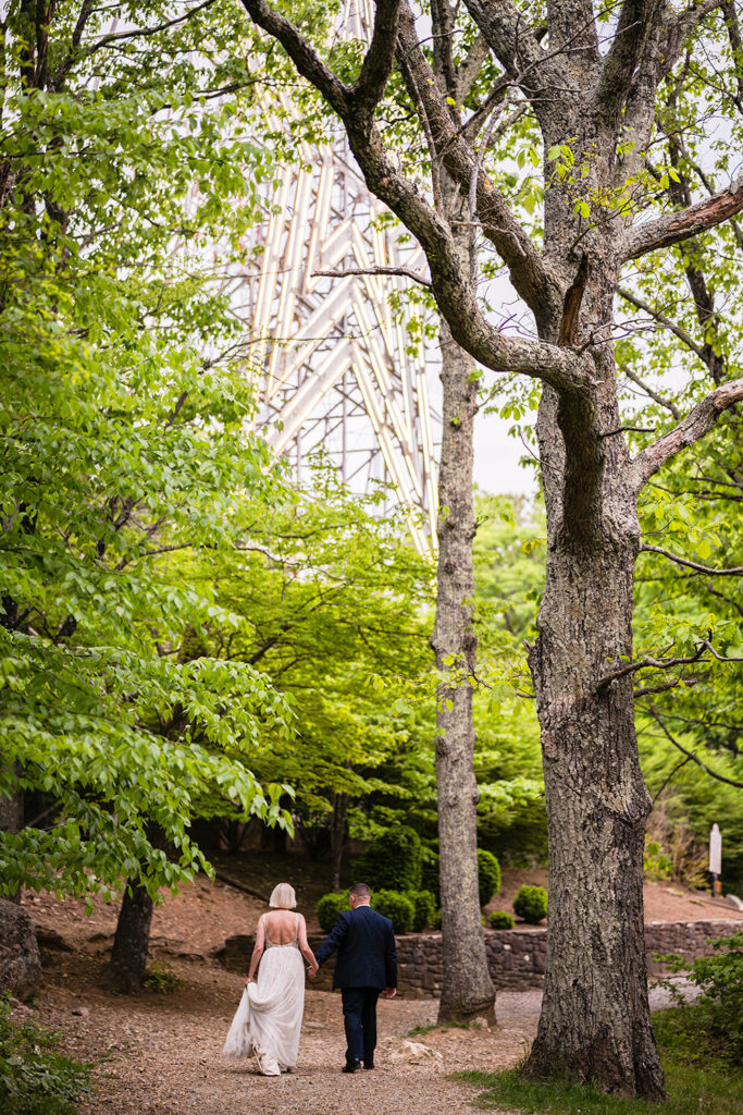 A couple walks hand-in-hand towards the Roanoke Star in Virginia.