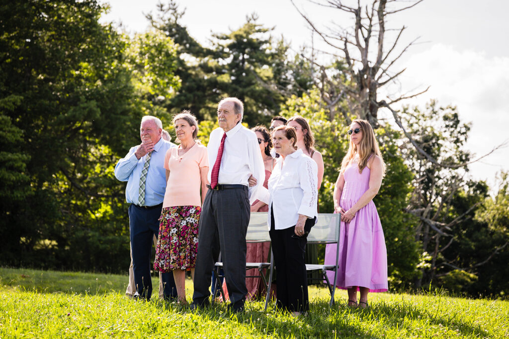 A group of wedding guests at a Blue Ridge mountain elopement.